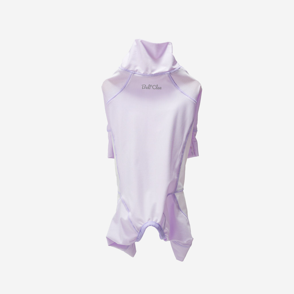 Lavender mesh jumpsuit, front view