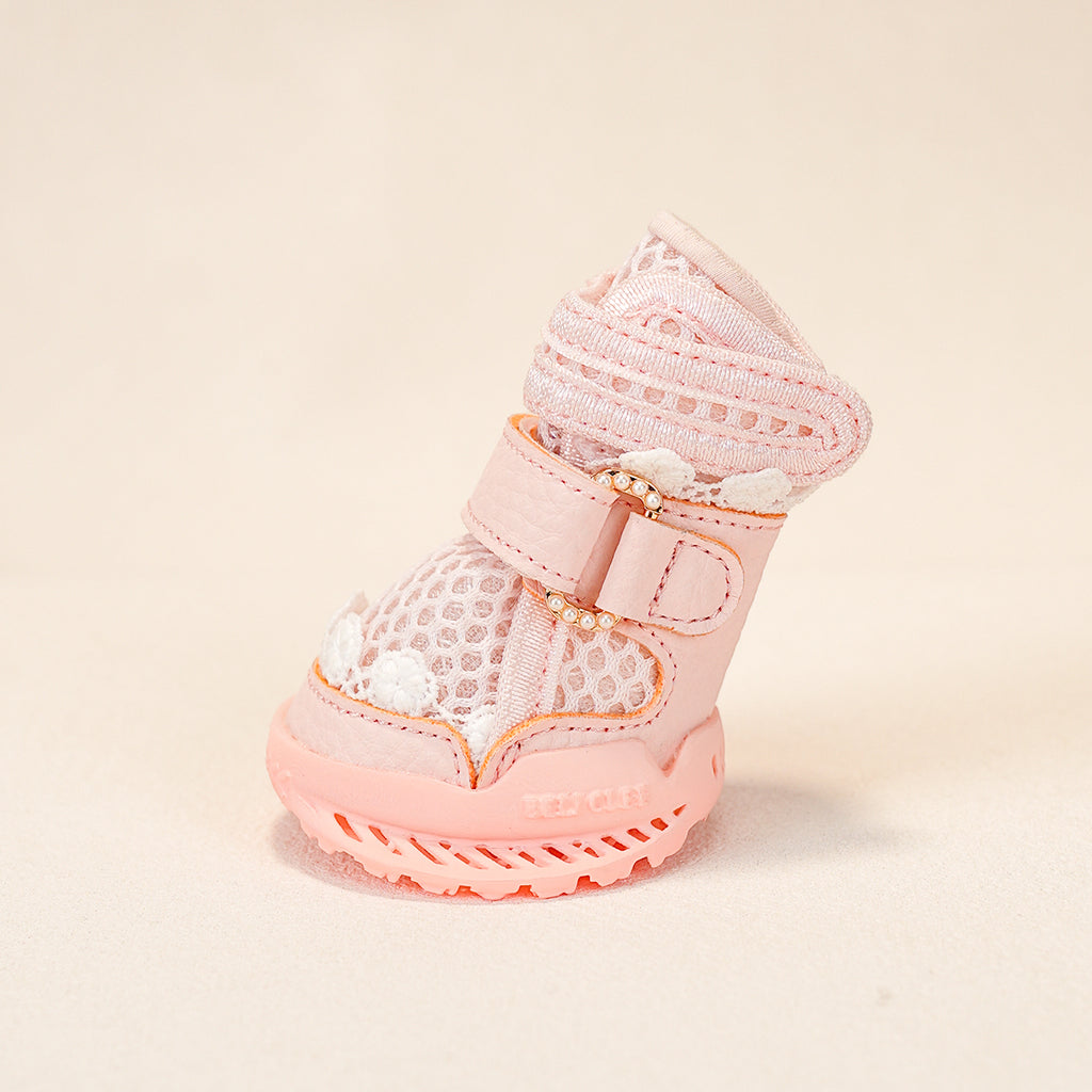 Pearl Pink Ballet dog shoe fastening detail