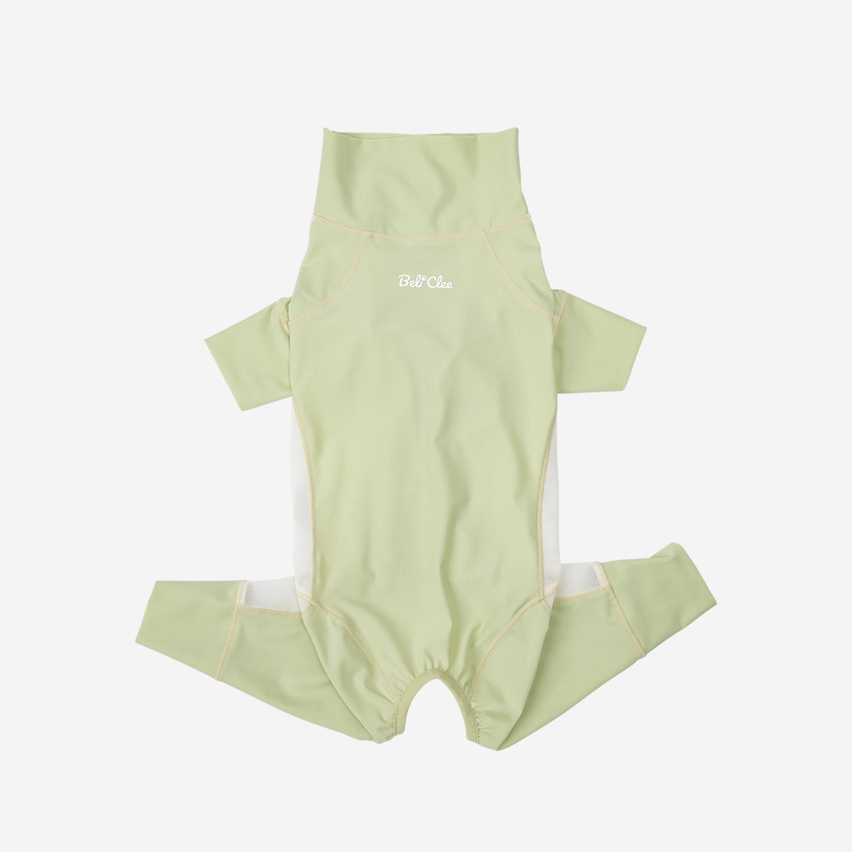 Green mesh four-leg jumpsuit laid flat