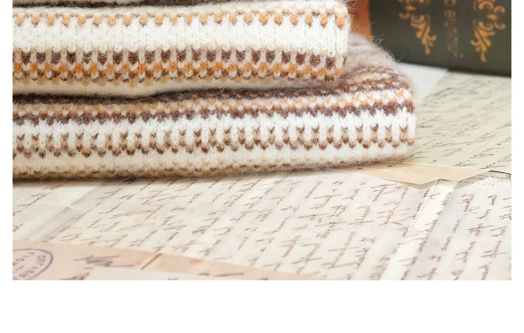 Close-up of the cream and brown Fair Isle knit texture