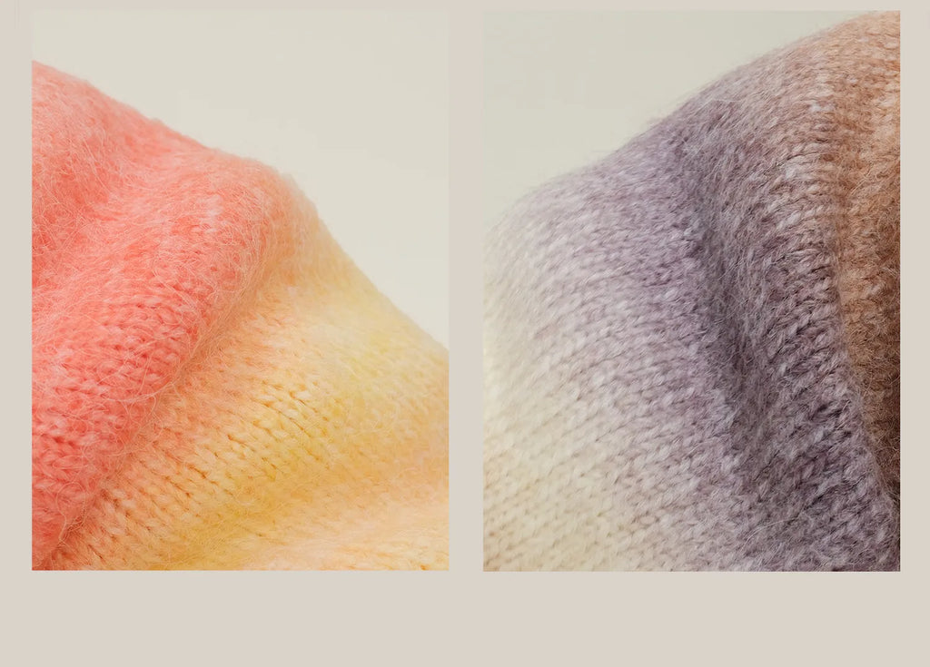 Close-up of both wool-blend gradient knit textures